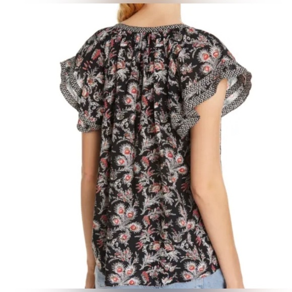 Joie Laurina Floral Red White Red Flutter Short Sleeve Top V-Neck Shirt Small - Picture 3 of 16